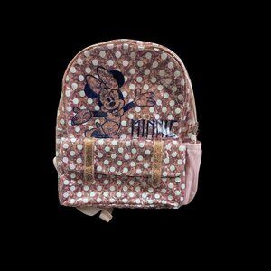 Disney Parks Minnie Mouse Pink Glitter Polka Dot Backpack 12" Kids School Bag Go